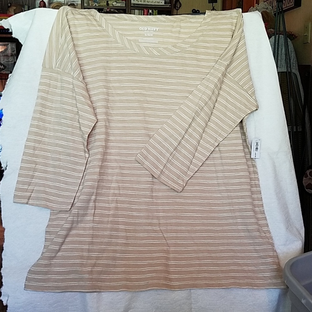 Old Navy Beige Striped 3/4 Sleeve XL